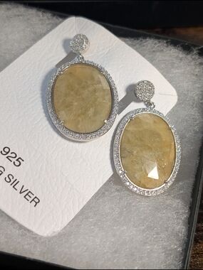 Sterling Silver, Yellow Sapphire, And Cubic Zirconia Drop Earrings